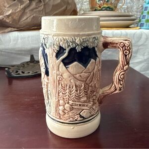 Antique Mini Ceramic Beer Stein with Scenic Design